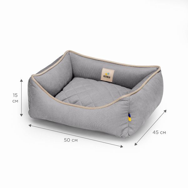 Лежак для собак PETBED Лакі XS 50x45см h-15см велюр сірий кант беж 11246743 фото