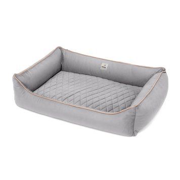 Лежак для собак PETBED Лакі XL 90x65см h-21см велюр сірий кант беж 11246775 фото