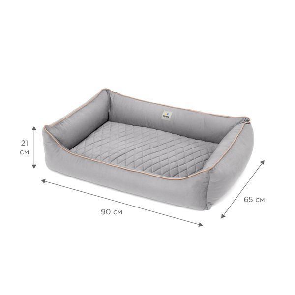 Лежанка для собак PETBED Лакки XL 90x65см h-21см велюр серый кант беж 11246775 фото