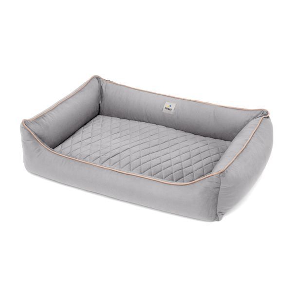 Лежанка для собак PETBED Лакки XL 90x65см h-21см велюр серый кант беж 11246775 фото