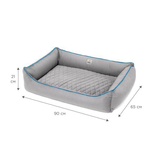 Лежак для собак PETBED Лакі XL 90x65см h-21см велюр сірий кант блакитний 11246778 фото