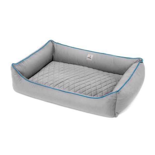 Лежанка для собак PETBED Лакки XL 90x65см h-21см велюр серый кант голубой 11246778 фото