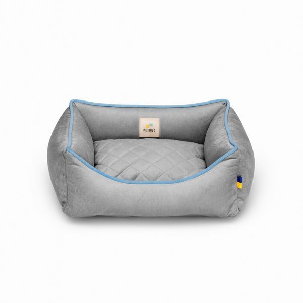 Лежанка для собак PETBED Лакки XS 50x45см h-15см велюр серый кант голубой 11246746 фото