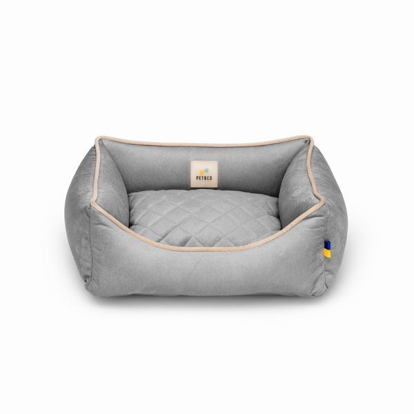 Лежак для котів PETBED Лакі XS 50х45см h-15см велюр сірий кант беж 112467439 фото