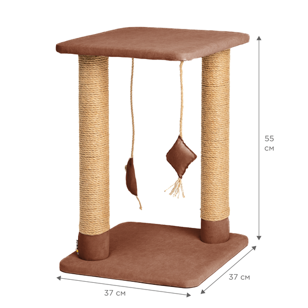 Когтеточка для котов PETBED Два Столбика с крышей и джутом 37x37см h-55см велюр коричневый 11249402 фото