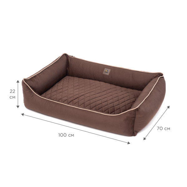Лежанка для собак PETBED Лакки 2XL 100x70см h-22см велюр коричневый кант беж 11250168 фото