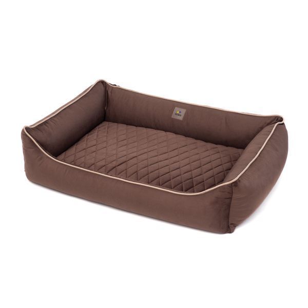Лежанка для собак PETBED Лакки 2XL 100x70см h-22см велюр коричневый кант беж 11250168 фото