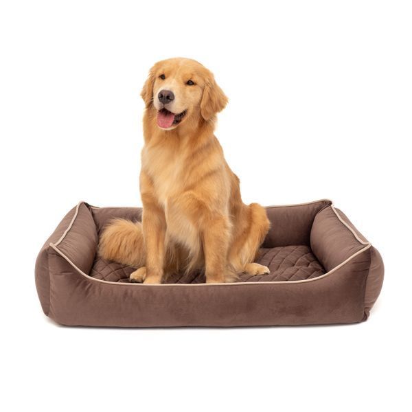 Лежанка для собак PETBED Лакки 2XL 100x70см h-22см велюр коричневый кант беж 11250168 фото