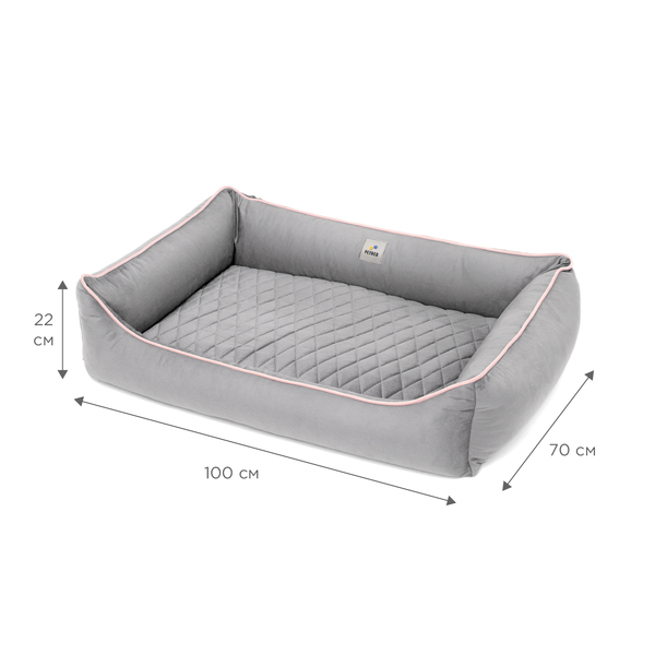 Лежанка для собак PETBED Лакки 2XL 100x70см h-22см велюр серый кант розовый 11250173 фото