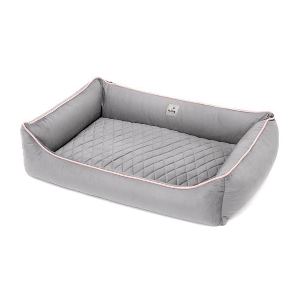 Лежанка для собак PETBED Лакки 2XL 100x70см h-22см велюр серый кант розовый 11250173 фото