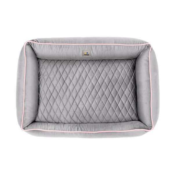 Лежанка для собак PETBED Лакки 2XL 100x70см h-22см велюр серый кант розовый 11250173 фото