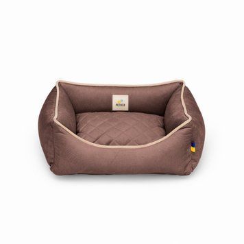 Лежак для собак PETBED Лакі XS 50x45см h-15см велюр коричневий кант беж 11246742 фото